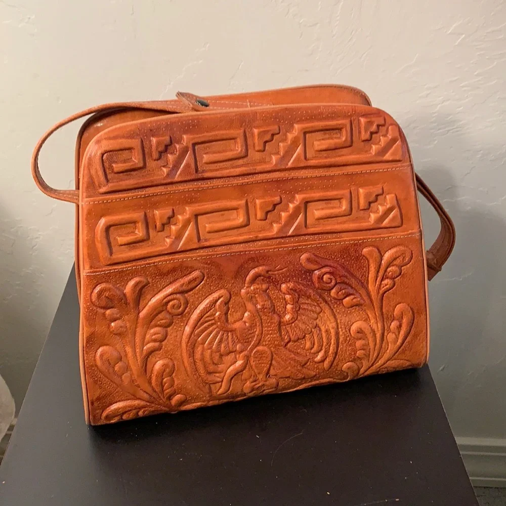 Leather Handbag Vintage Tooled Leather